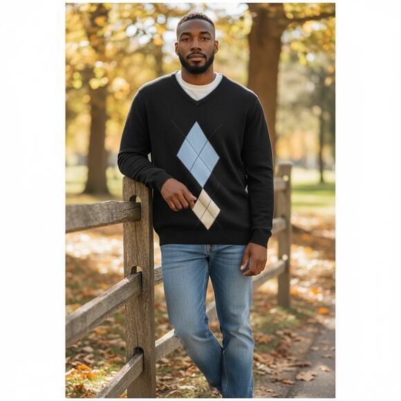 Men's Cashmere Sweater Argyle - Picture 3 of 8